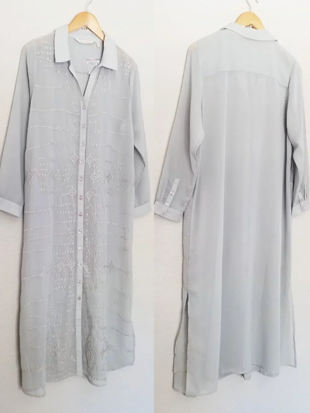 Soft Surroundings Ibiza Maxi Dress L Petite Georgette Sheer Embroidery No Slip